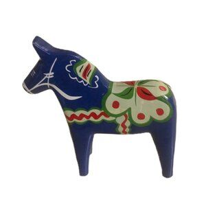 Vntage Akta Hemslojd Painted Swedish Dala Horse Wooden blue 10cm Authen…